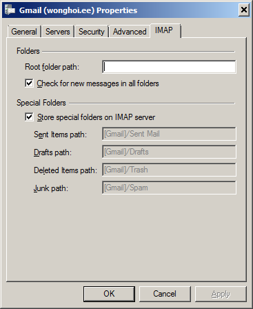 how to set up imap folders root in windows live mail